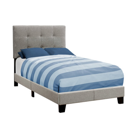 MONARCH SPECIALTIES Bed, Twin Size, Platform, Teen, Frame, Upholstered, Linen Look, Wood Legs, Grey, Transitional I 5920T